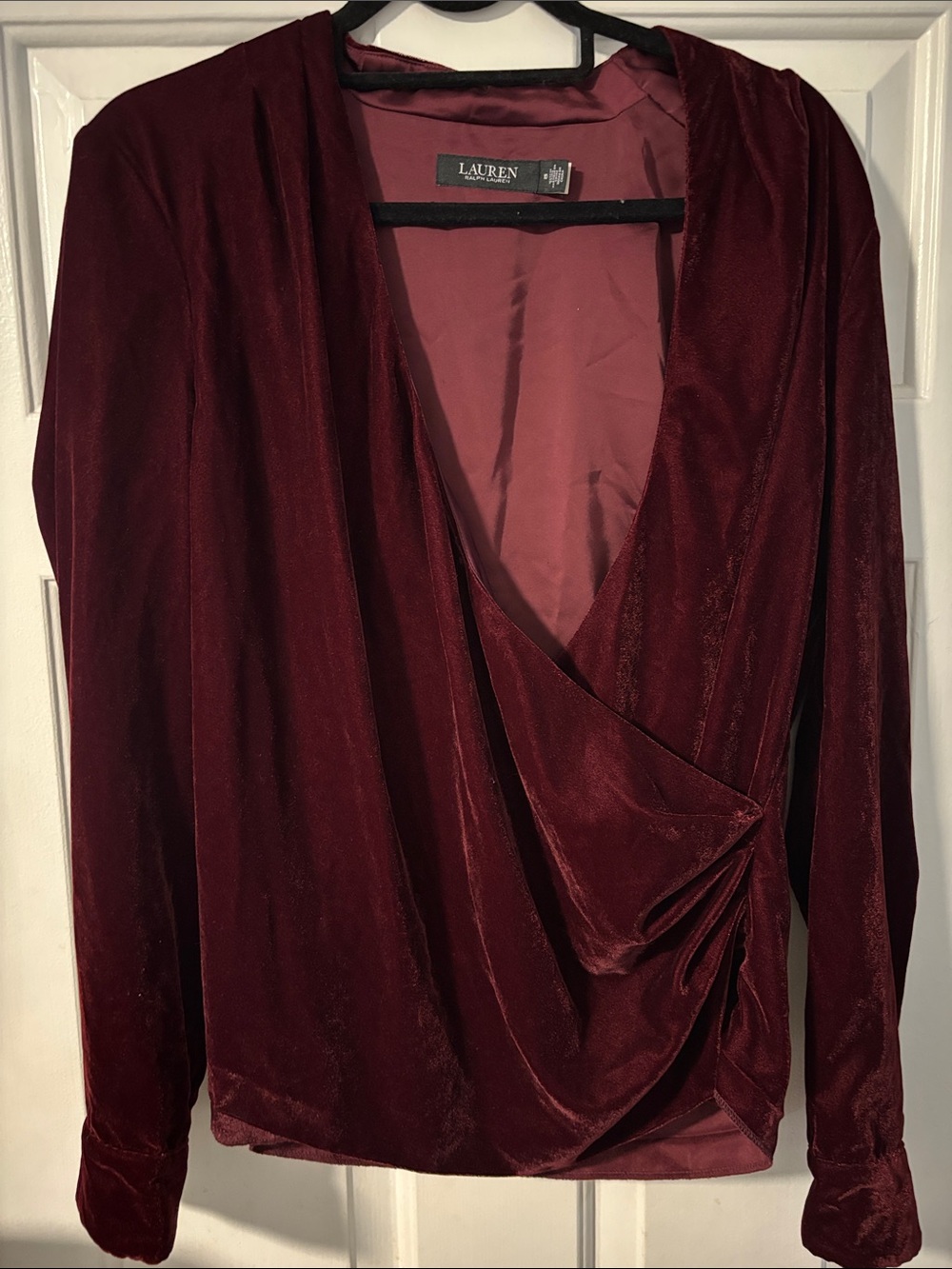 Lauren Ralph Lauren Wine Red Velvet Wrap Top
